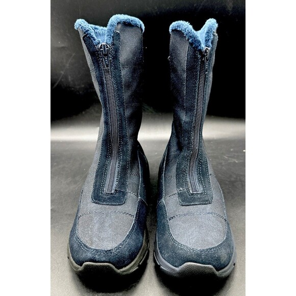 Lands End 2 Tone Blue Thermolite Lined Women’s Boots Size 7B Mid Calf Leaves New - Picture 3 of 6